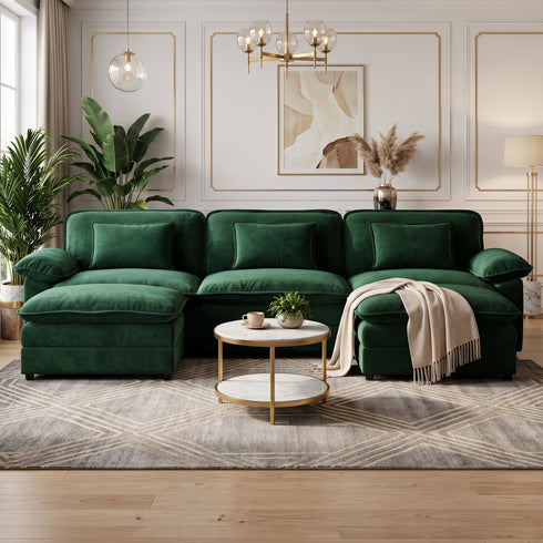 TTGIEET Chenille Cloud Couch U-Shaped, 3-Seat Sofa with Two Movable Ottomans, Oversized Sectional Couch for Living Room