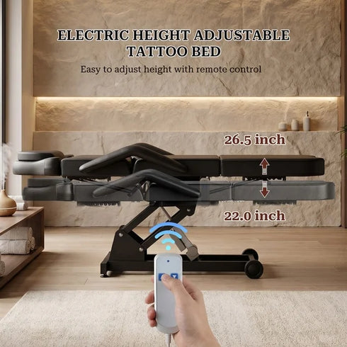 Electric Facial Bed 4-Section Massage Table w/ 3 Motors & Remote – Adjustable Beauty Bed for Esthetician, Tattoo, Spa, Waxing, Lashing (Black)