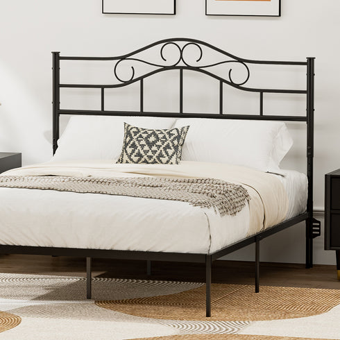TTGIEET Metal Full Headboard, Adjustable Height, Vintage Iron Scrollwork Design with Bed Frame Brackets Adapter