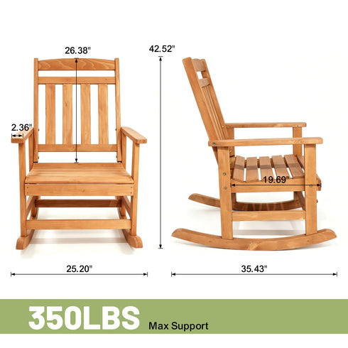 TTGIEET Outdoor HDPE Porch Rocking Chair, Slatted Single Rocker Armchair with Wide Armrests for Patio, Lawn & Garden