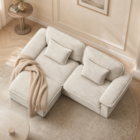 TTGIEET Loveseat with Chaise Ottoman, L-Shaped Chenille Cloud Couch for Living Room