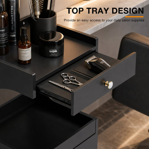 TTGIEET Salon Stylist Rolling Cart with 3 Drawers and Pull-Out Desktop, Makeup Tool Organizer for Beauty Spa Barbershop