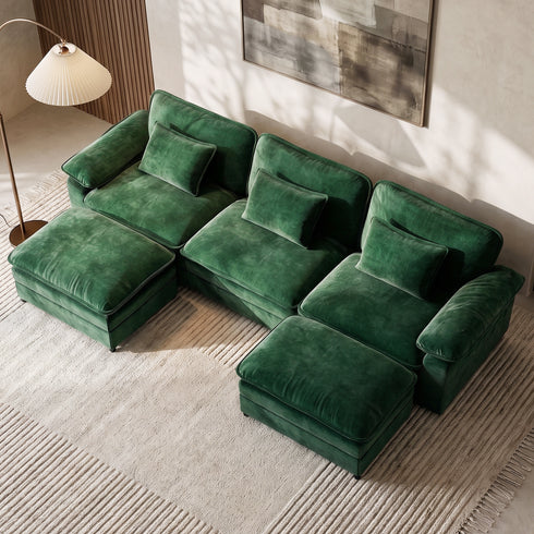 TTGIEET U-Shaped Sectional Sofa, 3-Seat Cloud Couch with 2 Reversible Ottomans, Oversized Chenille Sofa for Living Room