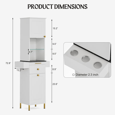 TTGIEET Salon Stations for Hair Stylist, Barber Station w/Glass Shelf & Golden Handles, Hair Salon Station Beauty Salon Spa Equipment w/6 Hair Dryer Holders, 2 Storage Cabinet & Drawers