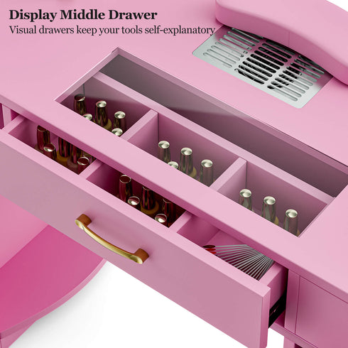 Paddie Nail Desk, built-in dust collector, multi-drawers