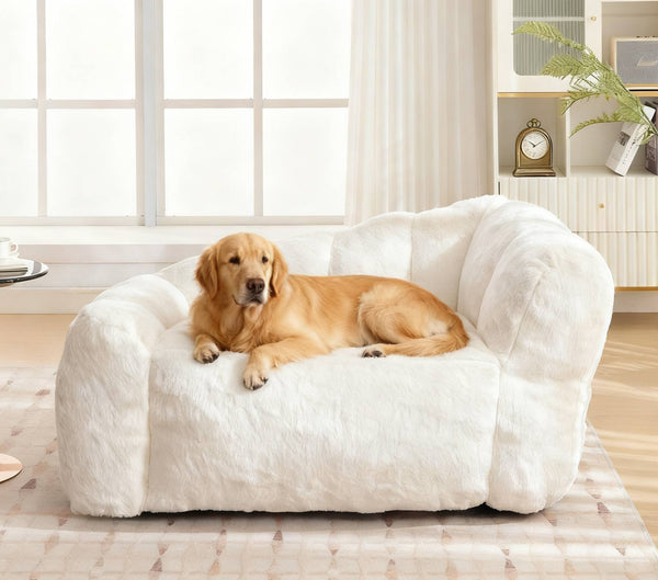 TTGIEET Dog Sofa Couch Bed for Medium, Large Dogs, 51" Pet Sofa with Faux Fur Fabric, Comfortable Pet Couch with Backrest and Armrests