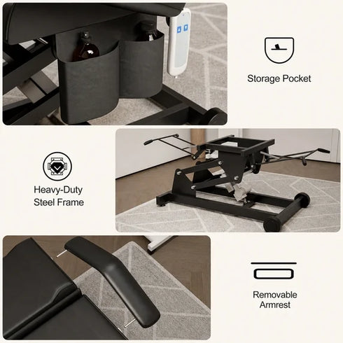 Electric Facial Bed 4-Section Massage Table w/ 3 Motors & Remote – Adjustable Beauty Bed for Esthetician, Tattoo, Spa, Waxing, Lashing (Black)