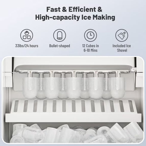 TTGIEET 4-in-1 Top Loading Water Dispenser with Ice Maker, Makes 33 lbs Ice/24H, Hot, Cold & Room Temperature Water Cooler for 3-5 Gallon Bottles with Child Safety Lock, Black