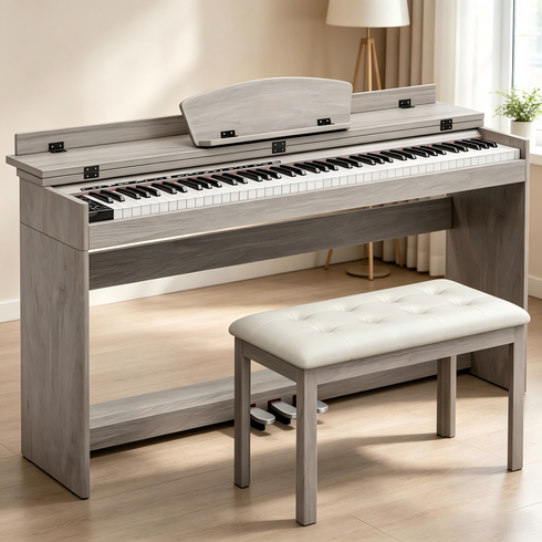 TTGIEET 88-Key Upright Digital Piano with Bench, Full-Size Electric Keyboard with Stand and 3 Pedals, Headphone Jack