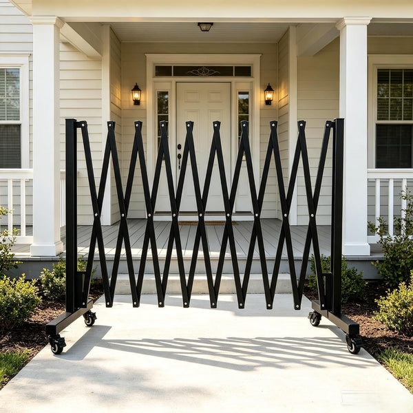 TTGIEET 10FT Expandable Metal Barricade with Lockable Casters, 0-180° Rotatable Foldable Weather Resistant Safety Fence for Patio, Garden, Stairway