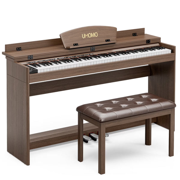 UMOMO 88 Key Digital Piano Keyboard with Piano Bench, Full Size Electric Piano with Piano Stand, Headphone Jack, 3 Pedal, Electronic Piano for Beginner, Adults, Brown