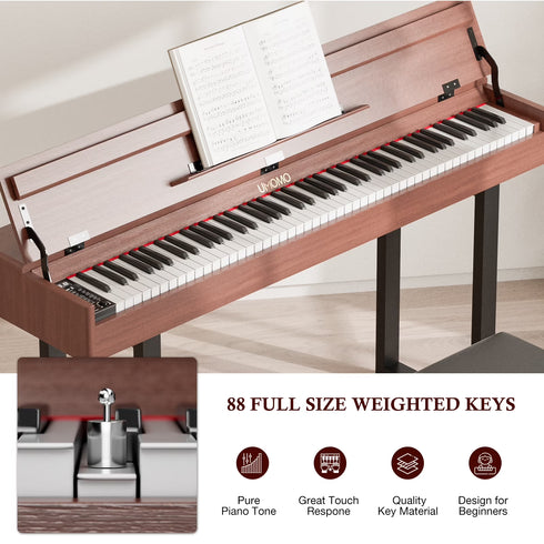 UMOMO 88 Weighted Key Digital Piano with Metal Stand, Beginner Keyboard Piano with Piano Bench, Full Size Heavy Hammer Weighted Action Electric Piano Keyboard with USB MIDI