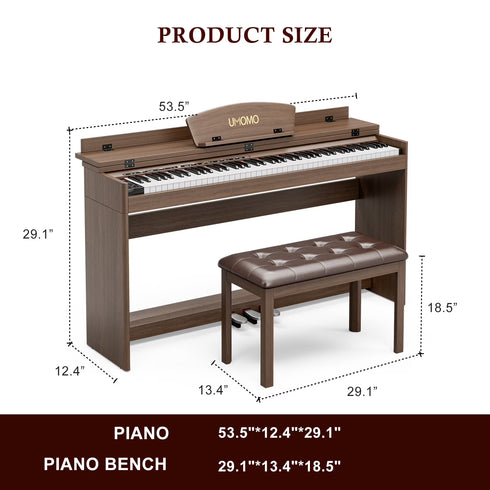 TTGIEET 88-Key Upright Digital Piano with Bench, Full-Size Electric Keyboard with Stand and 3 Pedals, Headphone Jack