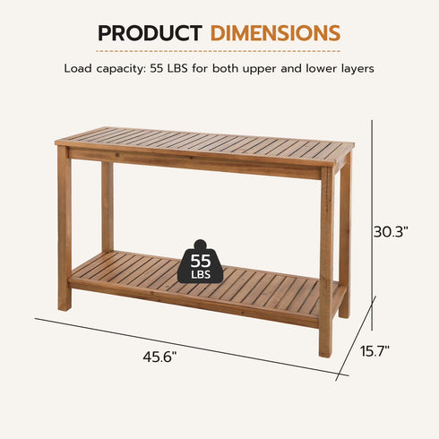 TTGIEET 46in Wooden Patio Console Table with 2-Shelf, Indoor Outdoor Dining Table Buffet Bar Storage for Backyard, Balcony, Poolside,Entryway (Brown)