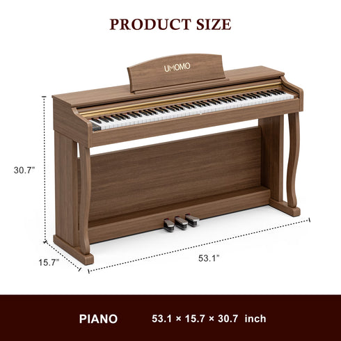 UMOMO U-732 88 Weighted Key Digital Piano with Adjustable Light, Hammer Action Electric Piano with Piano Stand, Full Size Electronic Piano Keyboard for Beginner, Adults, Brown