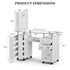 Paddie Glass Top Nail Table, multi-layer shelves, lockable wheels