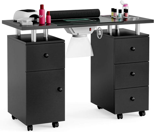 Paddie Nail Desk with Glass Top, dust collector, multi-drawers