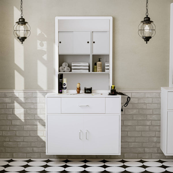 Paddie Wall Mount Salon Station with Mirror