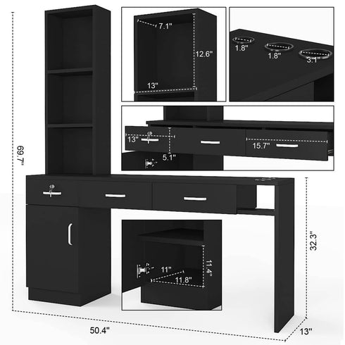 TTGIEET Barber Salon Station Wall Mount Hair Styling Salon Equipment Set Beauty Spa Furniture Set, Lockable Left Shelf, Mirror not Included